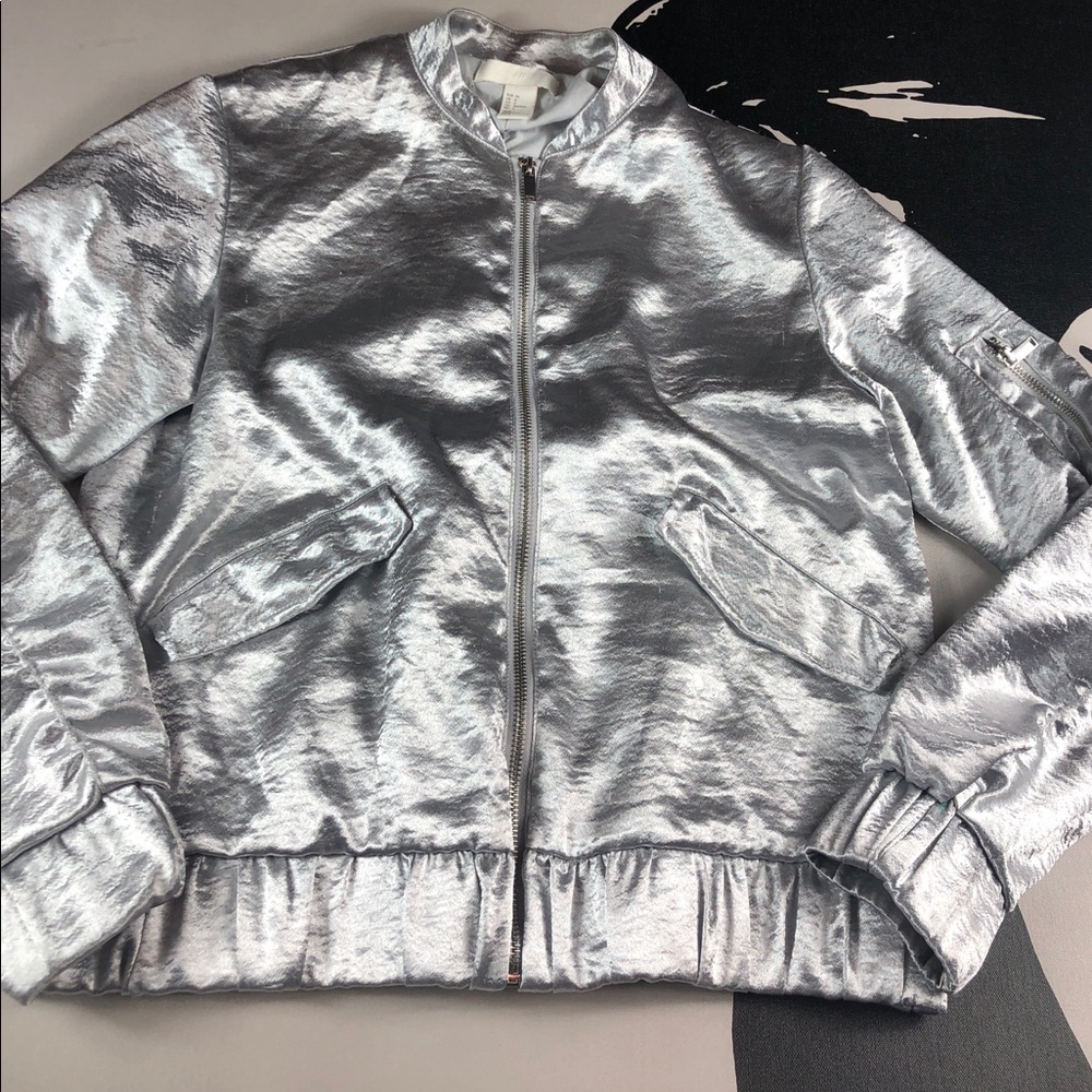 H&M Womens Silver Bomber Jacket